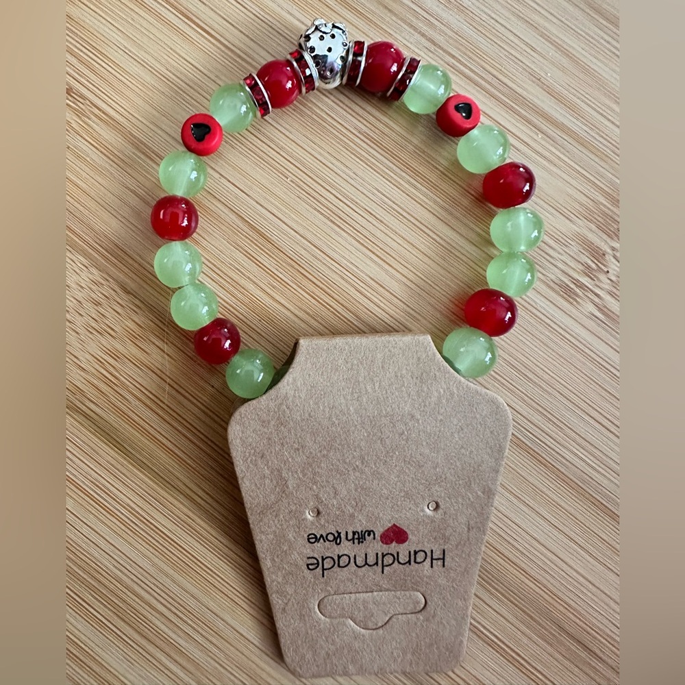 Handmade glass beads strawberry ๐ bracelet
